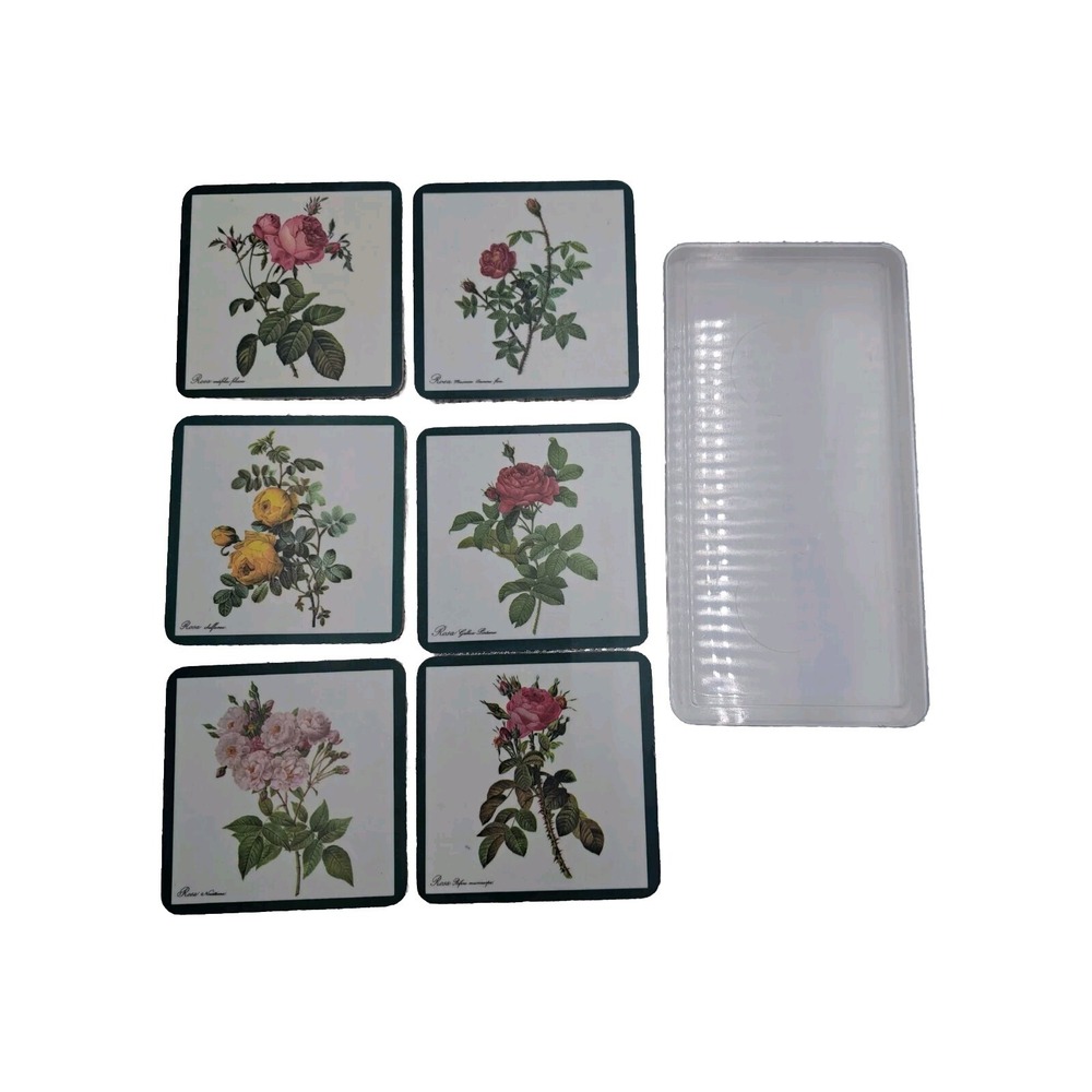 6 Vtg Schuberth‎ Flowers Drink Coasters Cottagecore Cork Screw Back.